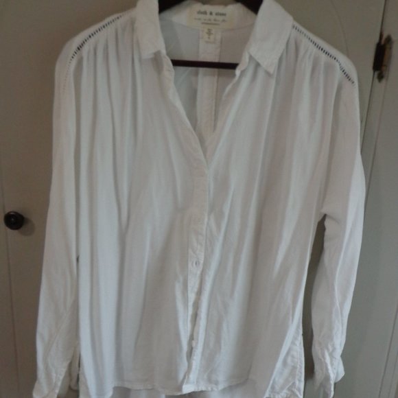 NWT Anthropologie cloth & stone Landry Buttondown Shirt S White Raglan Sleeves - Picture 1 of 16